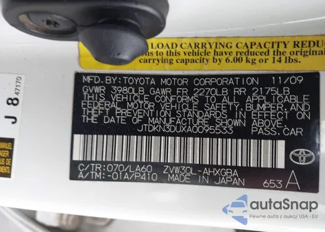 2010 Toyota Prius Iv из США, поврежденный, VIN JTDKN3DUXA0095533